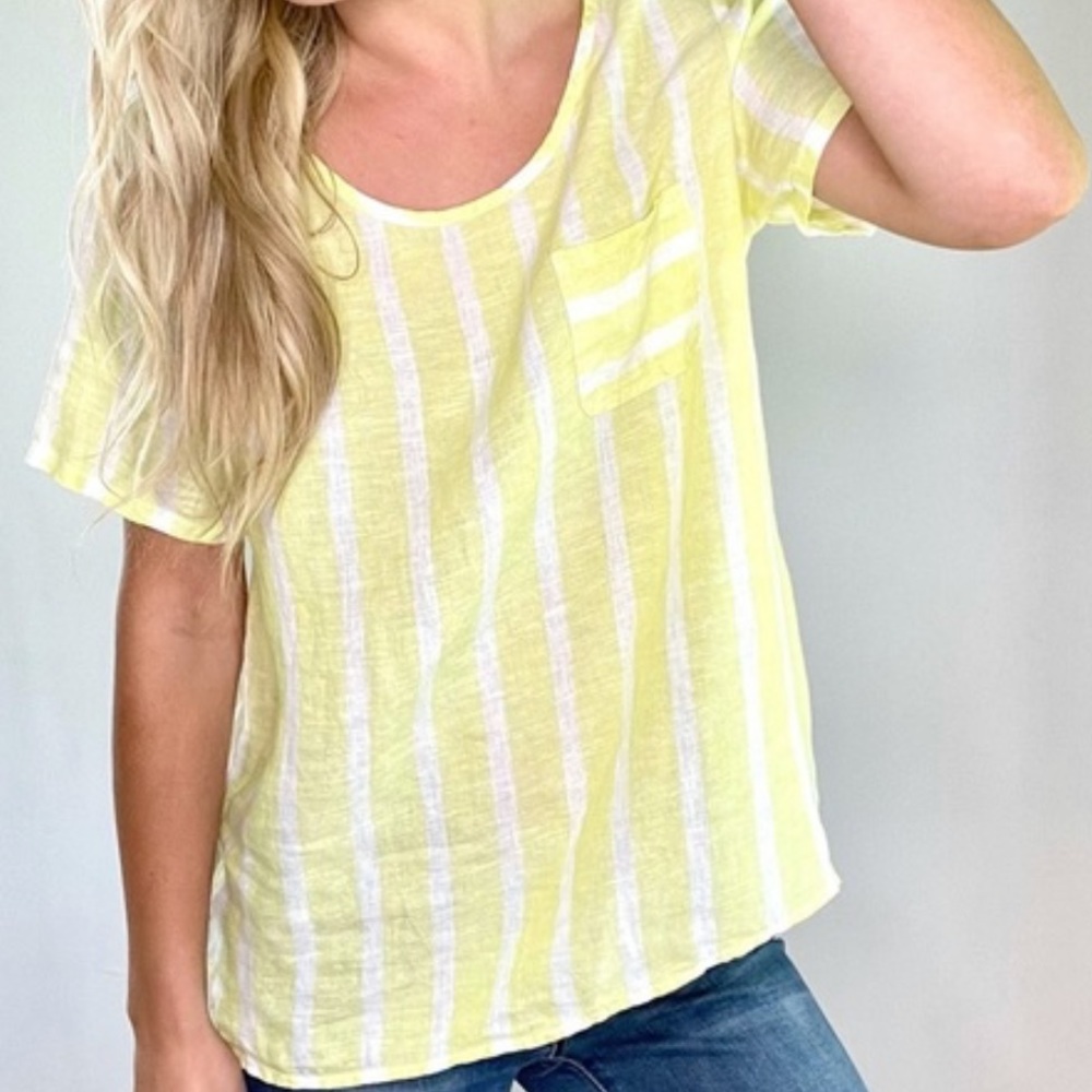 Christian Siriano Women's Top Size XL Yellow Striped 100% Linen